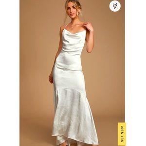 Lulus Aisle White Satin Cowl Neck Maxi Dress